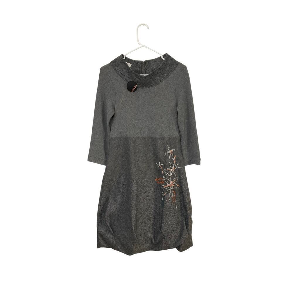 2026 Deux Mille Vingt Six Gray Floral Embroidered Wearable Art Dress Sz 3 Small